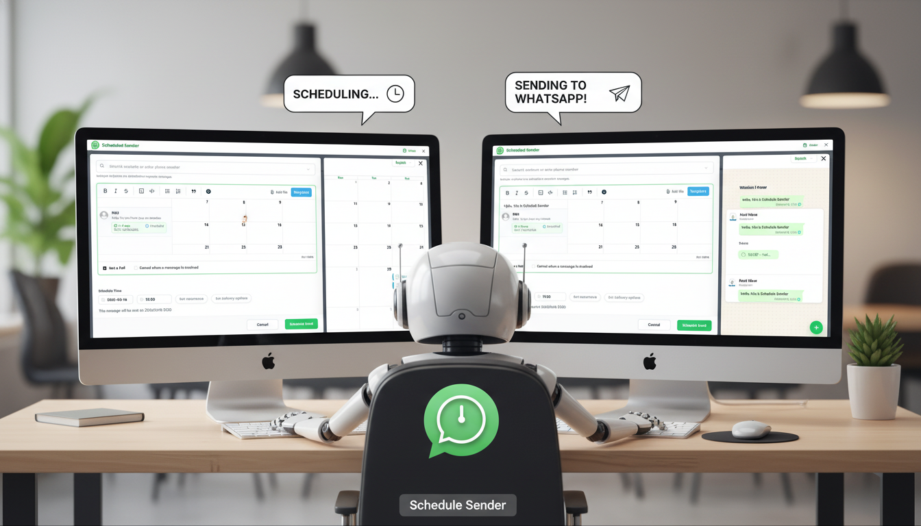 Painel do WAScheduler mostrando mensagens do WhatsApp agendadas em várias telas